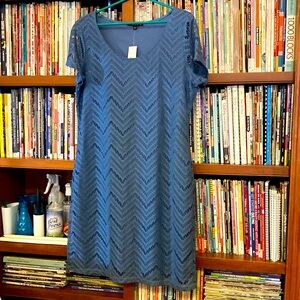 TIANA B. Blue Dress XL - built in slip with lace overlay - NWT